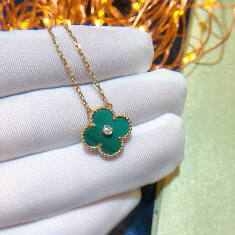 [Star Jewelry]CLOVER 15MM DIAMOND TURQUOISE NECKLACE