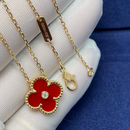 [Star Jewelry]CLOVER 15MM DIAMOND CARNELIAN NECKLACE