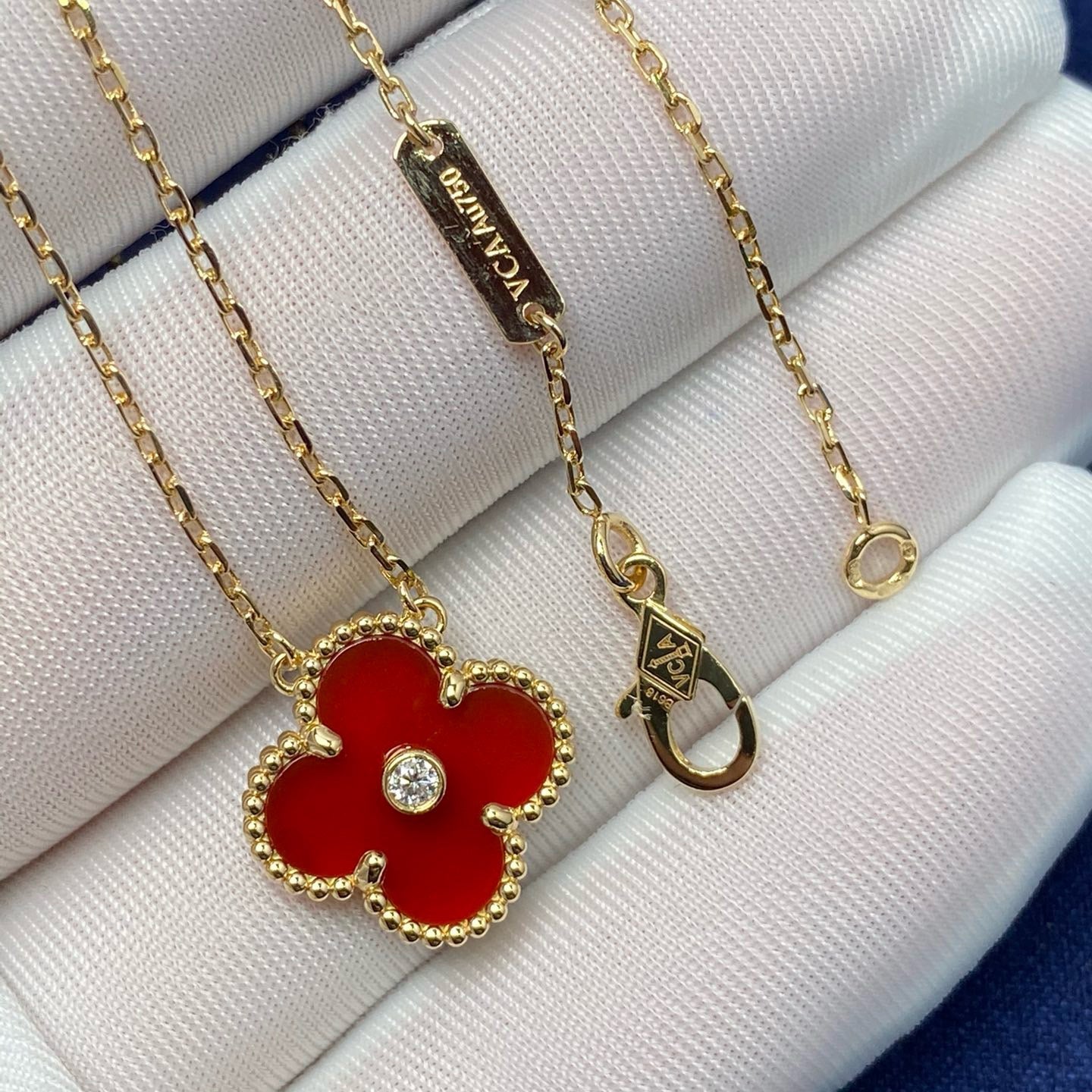 [Star Jewelry]CLOVER 15MM DIAMOND CARNELIAN NECKLACE