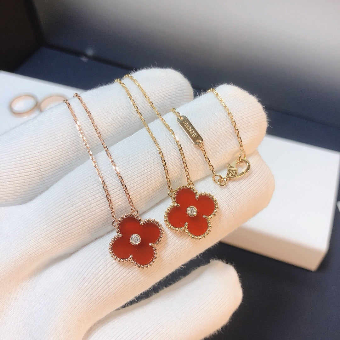 [Star Jewelry]CLOVER 15MM DIAMOND CARNELIAN NECKLACE