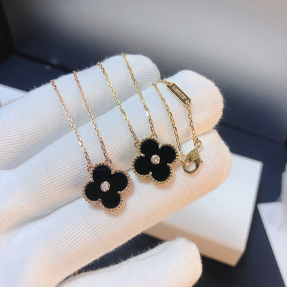 [Star Jewelry]CLOVER 15MM DIAMOND ONYX NECKLACE