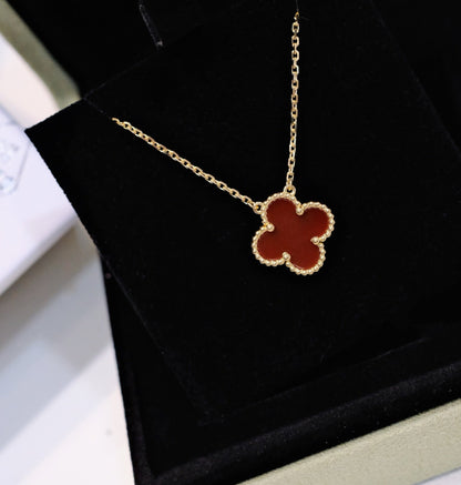 [Star Jewelry]CLOVER 15MM CARNELIAN SINGLE FLOWER NECKLACE
