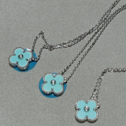[Star Jewelry]CLOVER 1 DIAMOND LIGHT BLUE SILVER NECKLACE