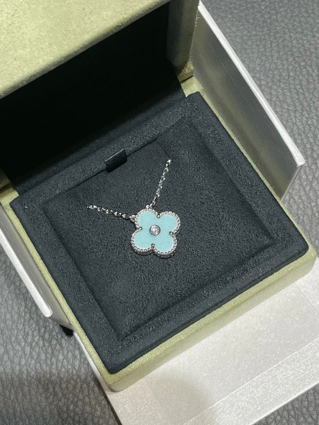 [Star Jewelry]CLOVER 1 DIAMOND LIGHT BLUE SILVER NECKLACE