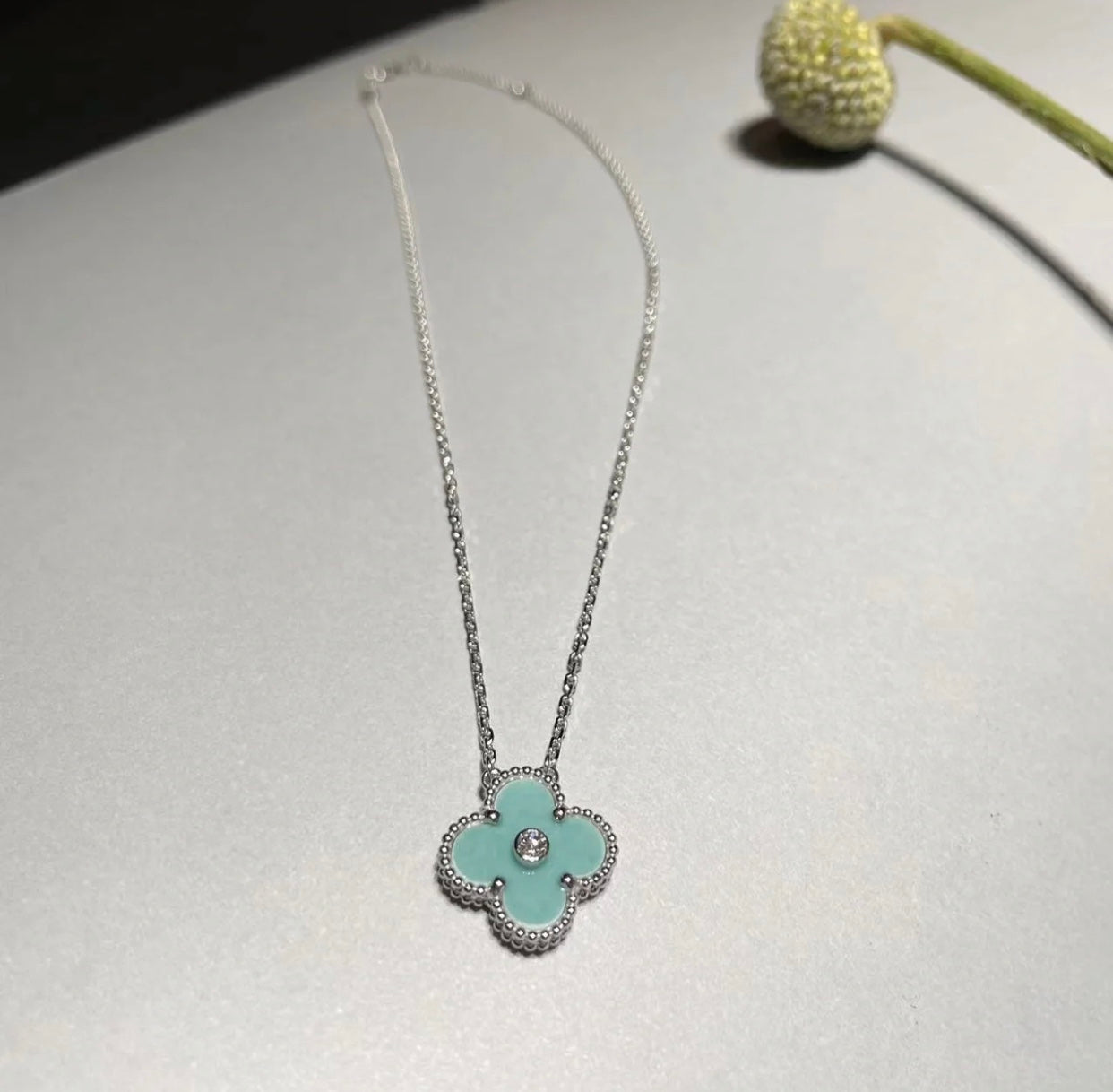 [Star Jewelry]CLOVER 1 DIAMOND LIGHT BLUE SILVER NECKLACE