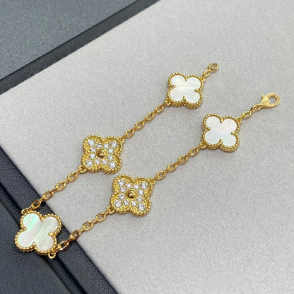 [Star Jewelry]CLOVER WHITE PEARL MOP 5 MOTIF BRACELET COLLECTION
