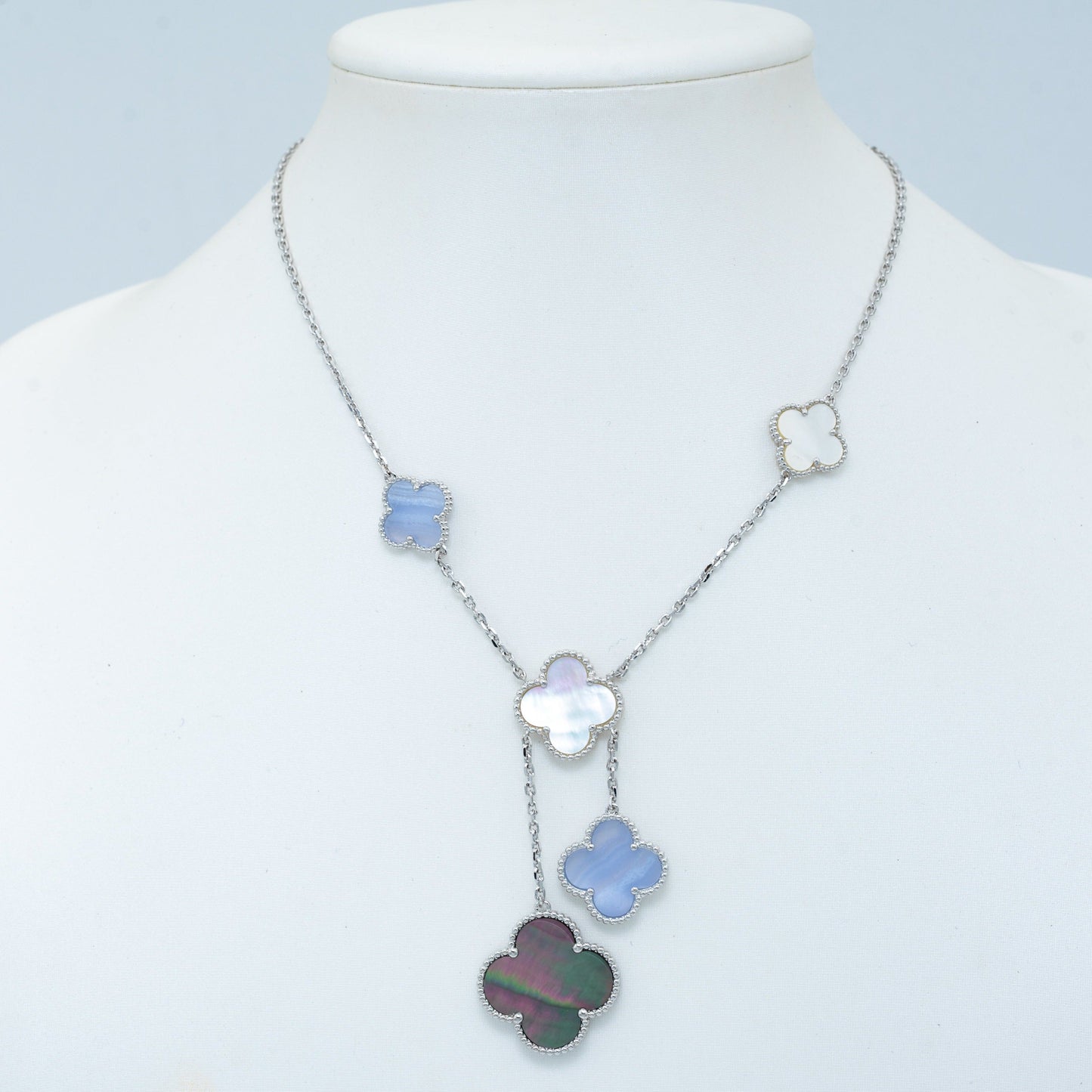 [Star Jewelry]CLOVER MOP CHALCEDONY NECKLACE SILVER 6 MOTIF