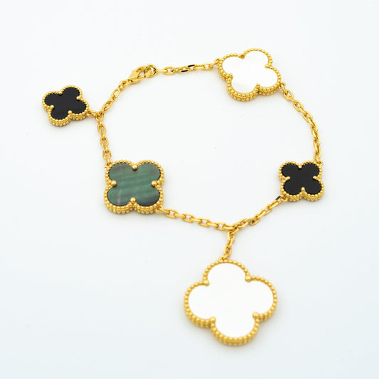 [Star Jewelry]CLOVER BRACELET 5 MOTIFS ONYX MOP
