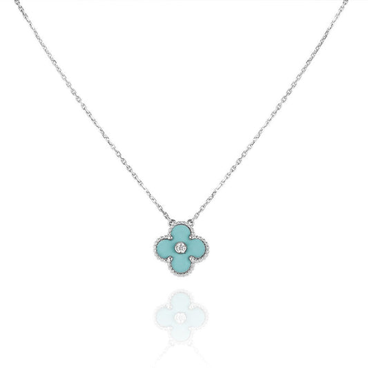 [Star Jewelry]CLOVER 1 DIAMOND LIGHT BLUE SILVER NECKLACE