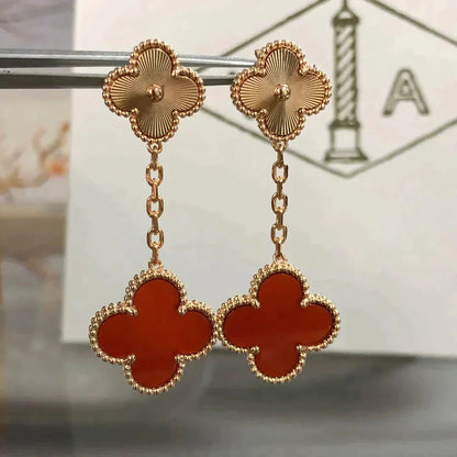 [Star Jewelry]CLOVER 2 MOTIF  LASER CARNELIAN EARRINGS
