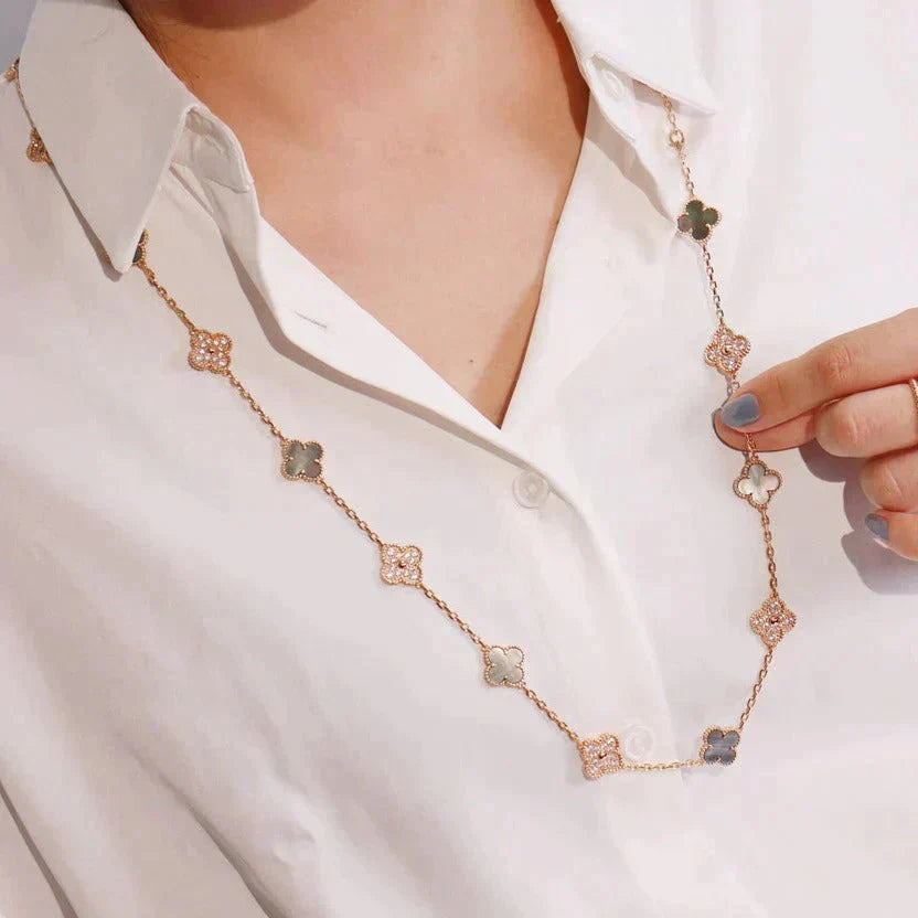 [Star Jewelry]CLOVER 20 MOTIFS DARK MOP DIAMOND  NECKLACE