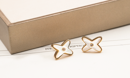 [Star Jewelry]JEUX DE WHITE MOP ROSE GOLD DIAMOND EARRINGS