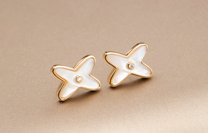 [Star Jewelry]JEUX DE WHITE MOP ROSE GOLD DIAMOND EARRINGS