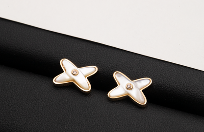 [Star Jewelry]JEUX DE WHITE MOP ROSE GOLD DIAMOND EARRINGS
