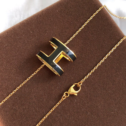 [Star Jewelry]HM CLIC BLACK ENAMEL GOLD NECKLACE