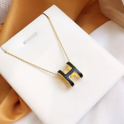 [Star Jewelry]HM CLIC BLACK ENAMEL GOLD NECKLACE