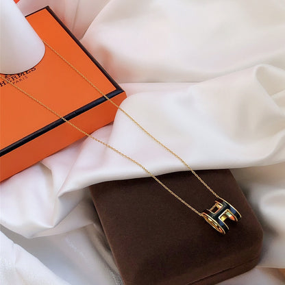 [Star Jewelry]HM CLIC BLACK ENAMEL GOLD NECKLACE