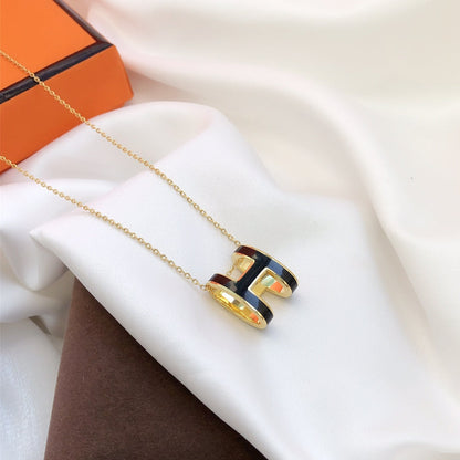 [Star Jewelry]HM CLIC BLACK ENAMEL GOLD NECKLACE