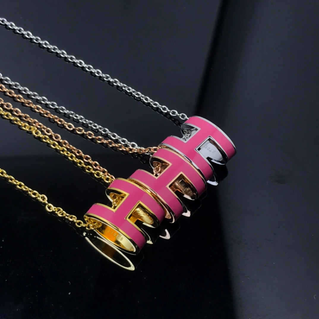 [Star Jewelry]H NECKLACE PINK