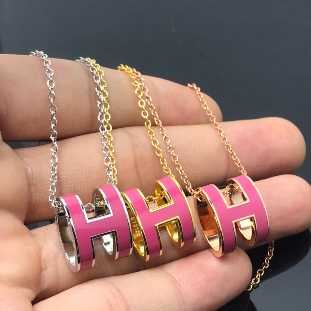 [Star Jewelry]H NECKLACE PINK