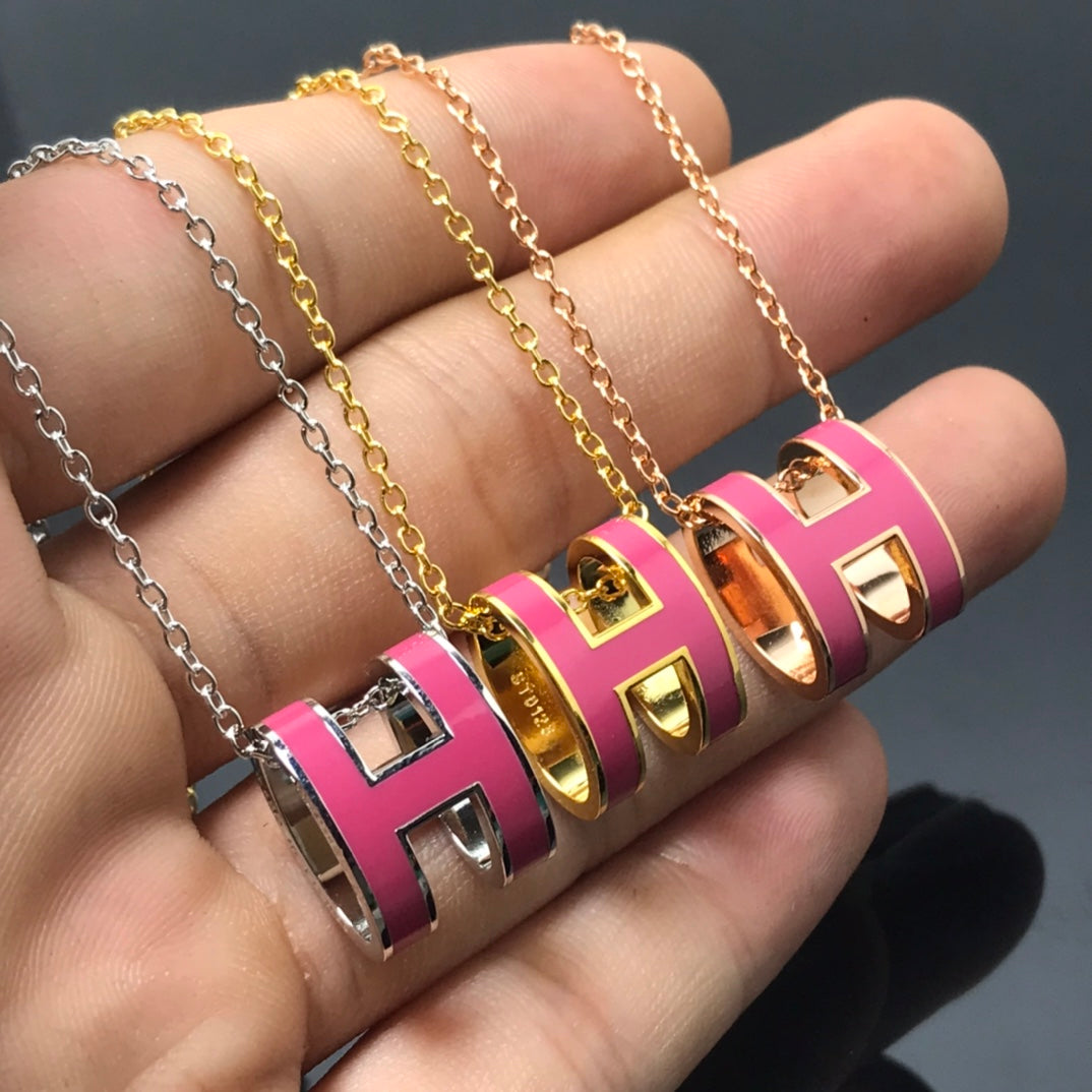 [Star Jewelry]H NECKLACE PINK
