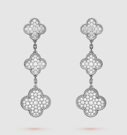 [Star Jewelry]CLOVER 3 MOTIF DIAMOND SILVER DROP EARRINGS
