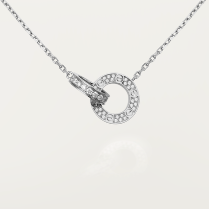 [Star Jewelry]LOVE 7.6MM NECKLACE ROSE GOLD AND SILVER  FULL DIAMOND