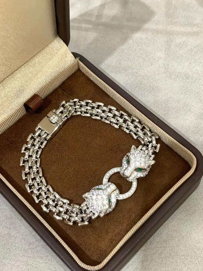 [Star Jewelry] Cartier Panthère Double Panther Head Cuban Link Bracelet