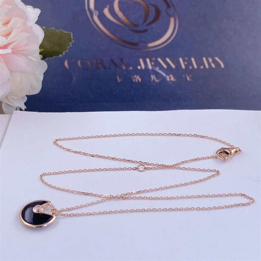 [Star Jewelry]AMULETTE ROSE GOLD ONYX NECKLACE
