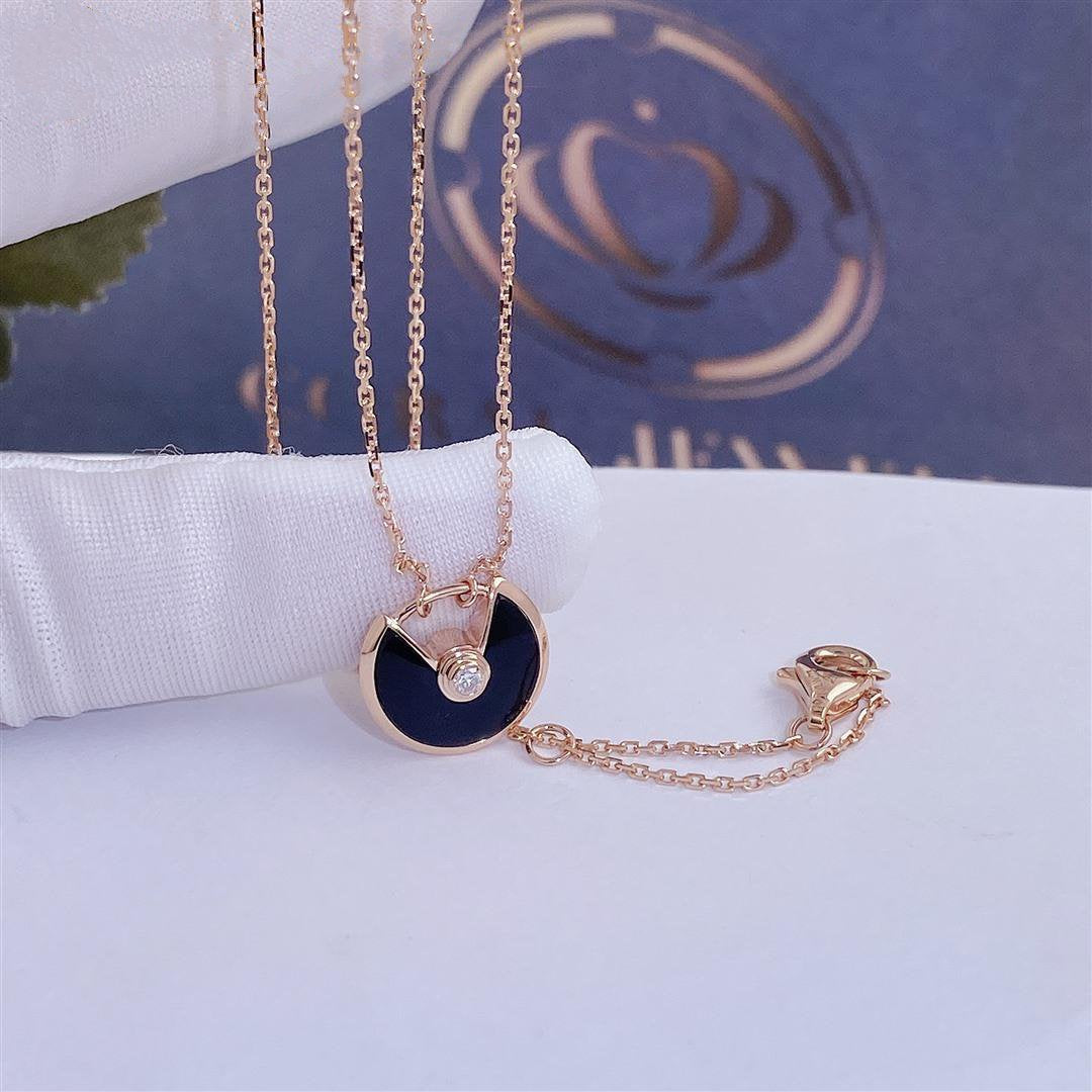 [Star Jewelry]AMULETTE ROSE GOLD ONYX NECKLACE