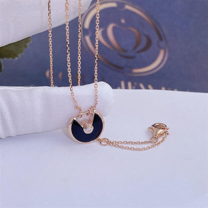 [Star Jewelry]AMULETTE ROSE GOLD ONYX NECKLACE