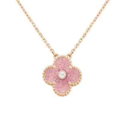 [Star Jewelry]CLOVER 15MM DIAMOND RHODONITE NECKLACE