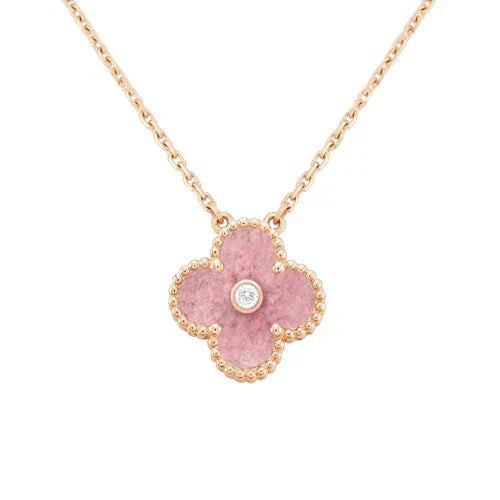 [Star Jewelry]CLOVER 15MM DIAMOND RHODONITE NECKLACE