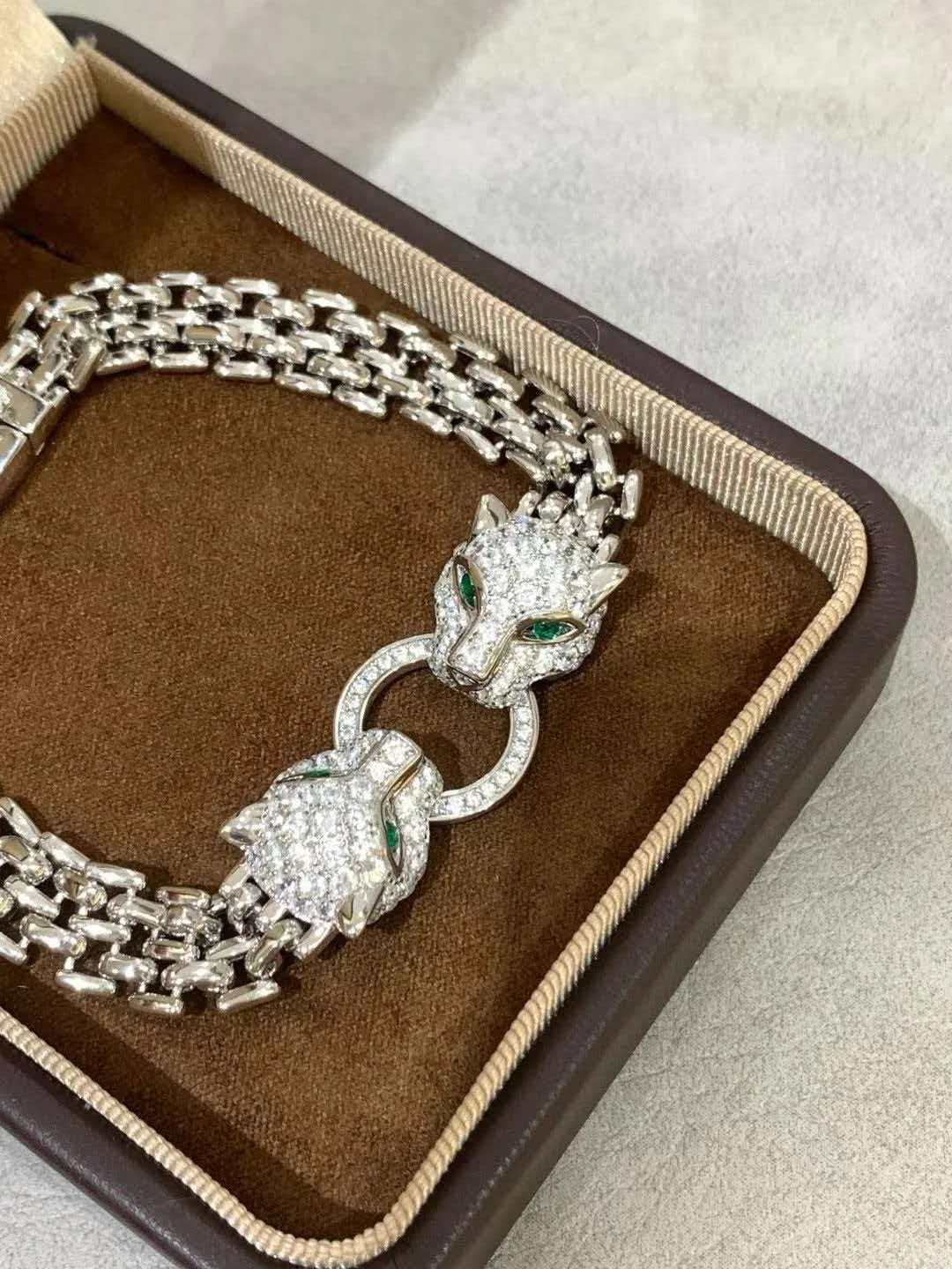 [Star Jewelry] Cartier Panthère Double Panther Head Cuban Link Bracelet