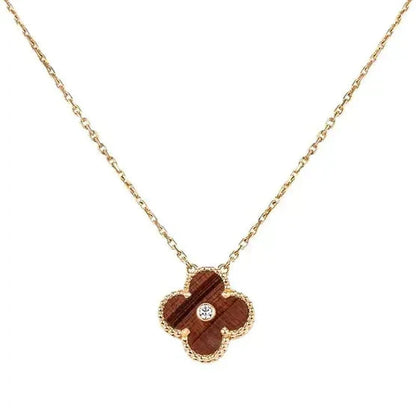 [Star Jewelry]CLOVER 15MM DIAMOND AND YELLOW TIGER'S EYE AGATE necklace