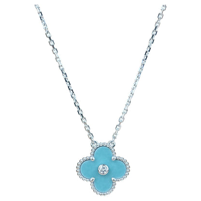 [Star Jewelry]CLOVER 15MM DIAMOND SVRES PORCELAIN  NECKLACE SILVER