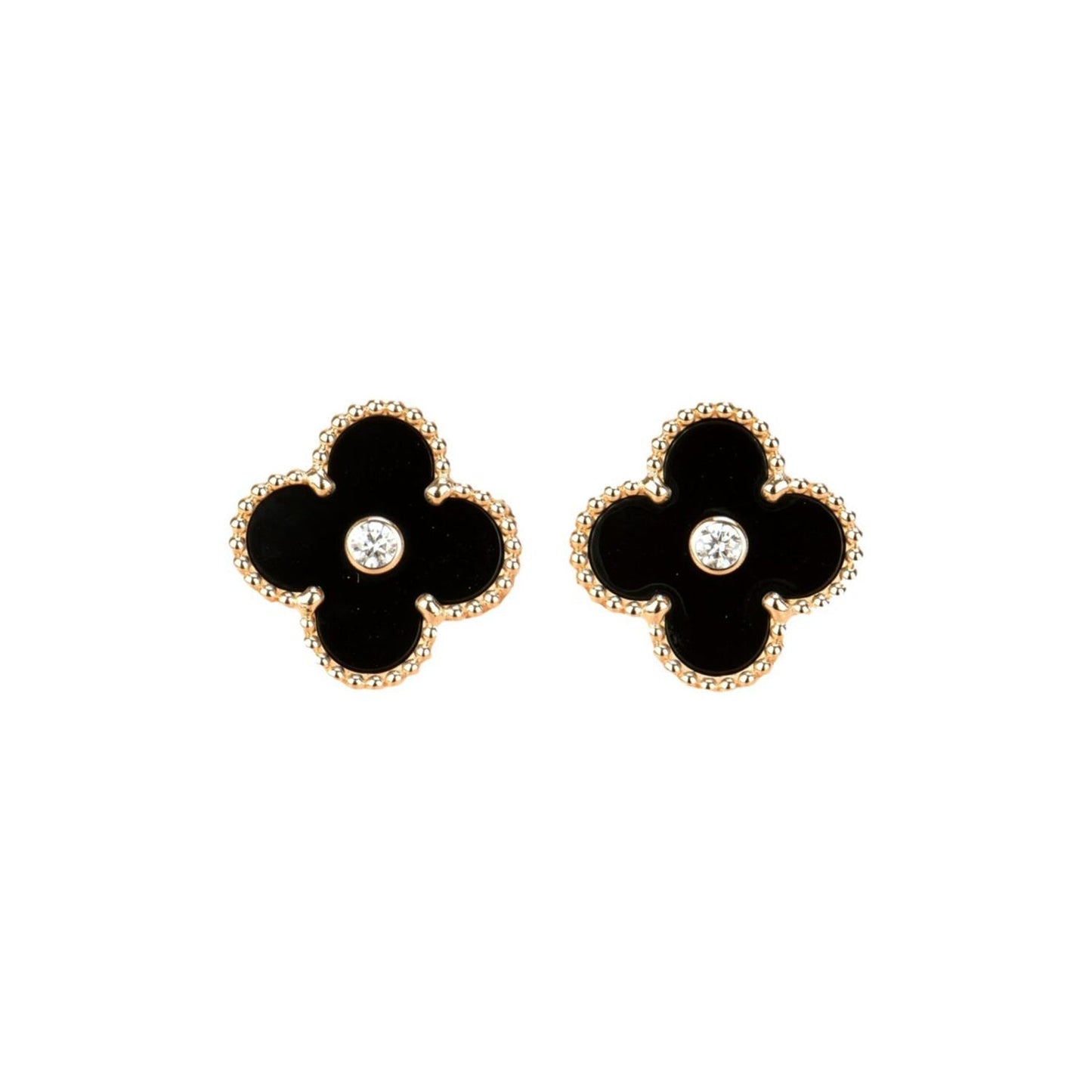 [Star Jewelry]CLOVER MEDIUM 1 MOTIFS ONYX DIAMOND EARRINGS