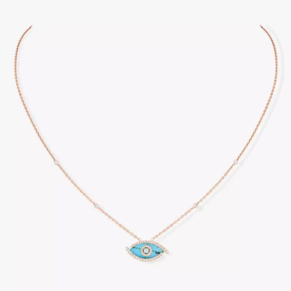[Stars Jewelry]Lucky Eye Diamond Necklace in Rose Gold and Turquoise