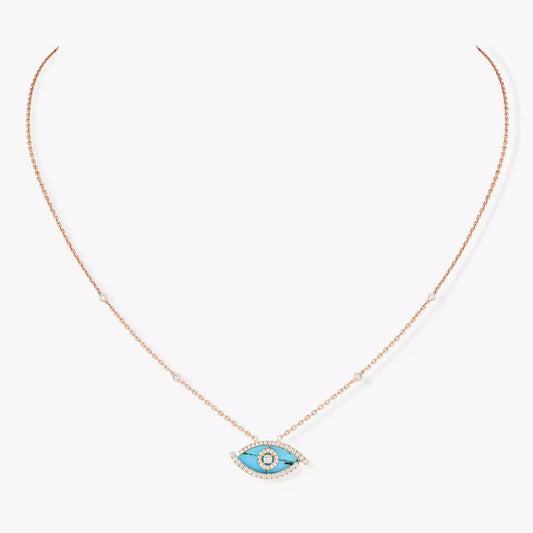 [Stars Jewelry]Lucky Eye Diamond Necklace in Rose Gold and Turquoise