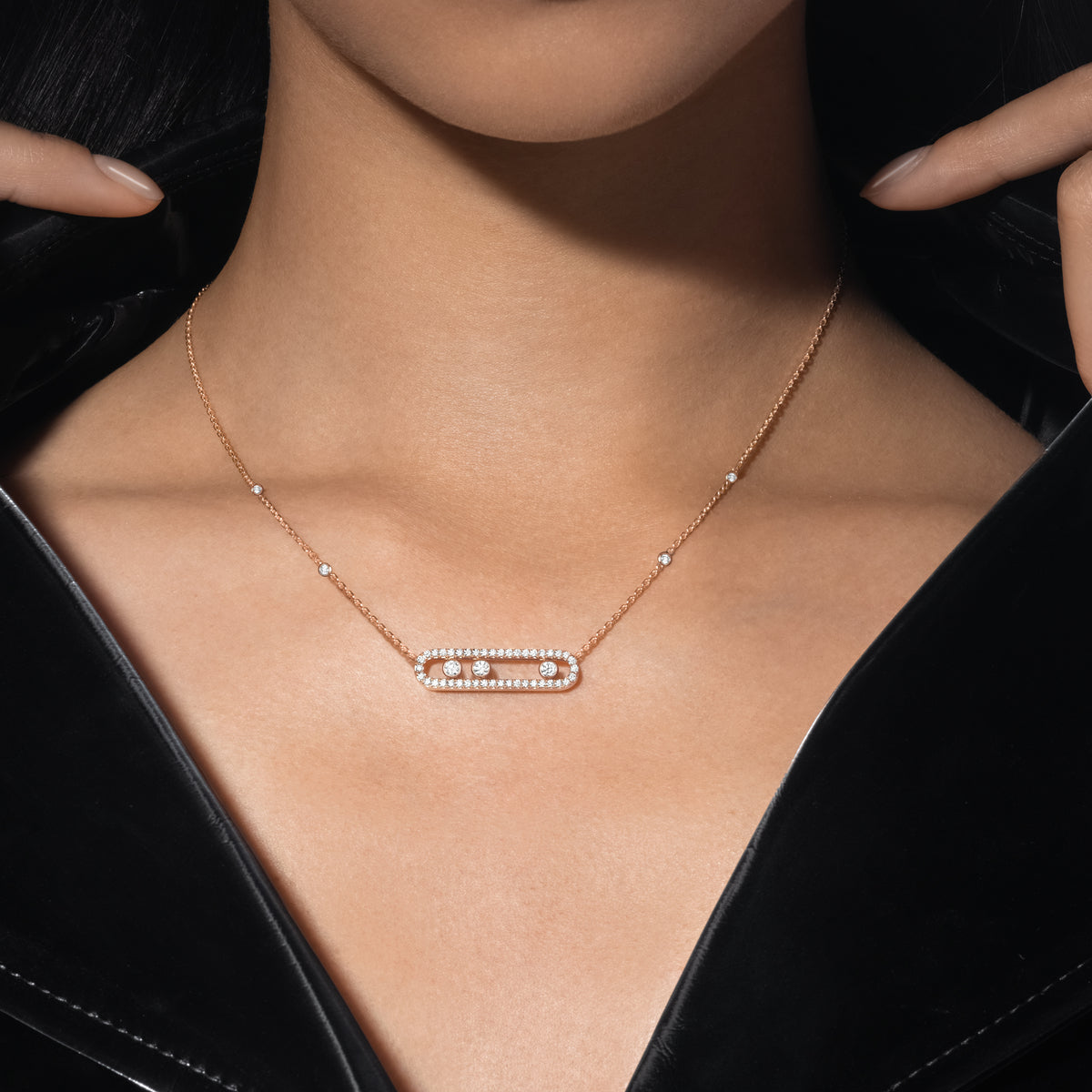 [Stars Jewelry] Move Pave_ Rose Gold Diamond Necklace