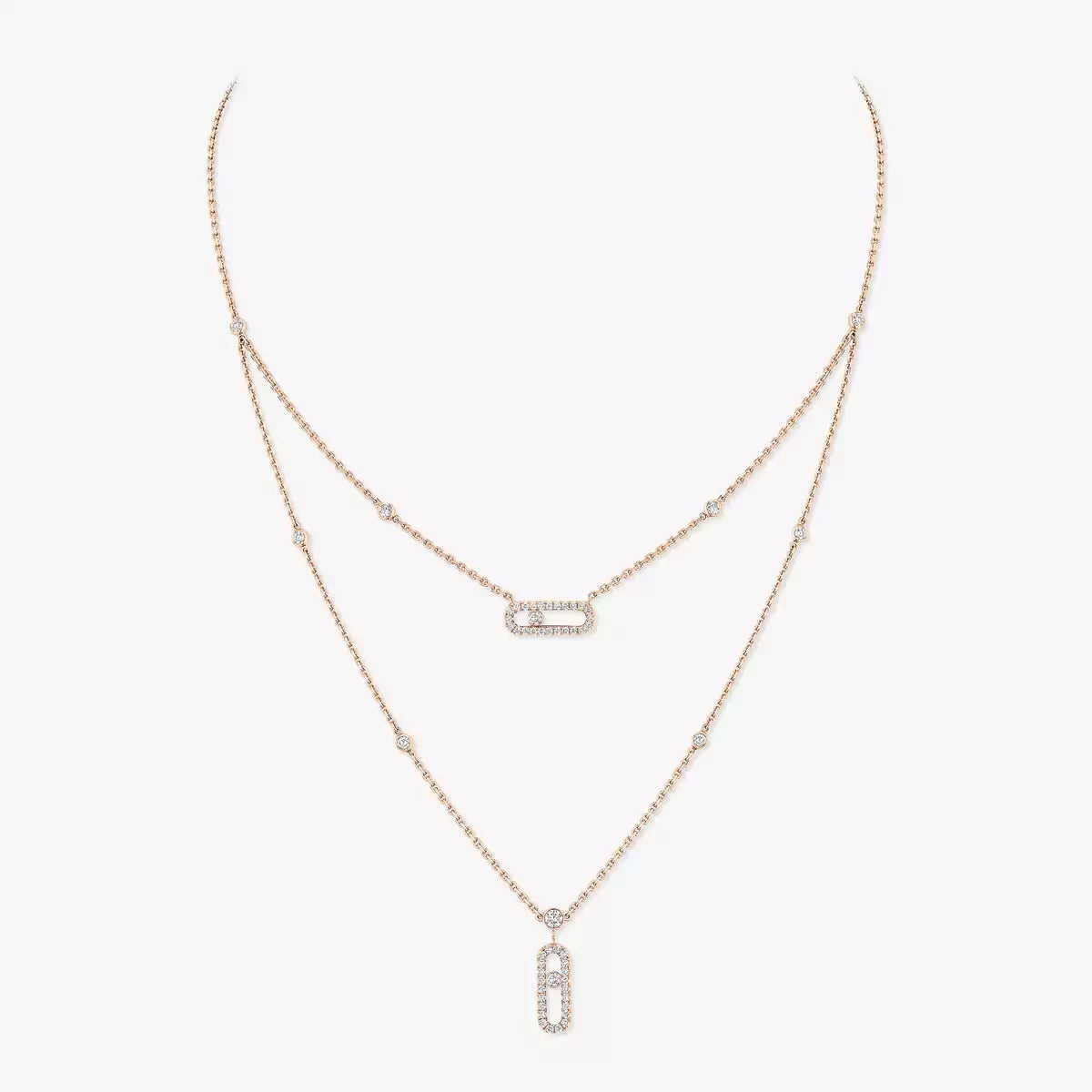 [Stars Jewelry]2 Rows Rose Gold Diamond Pave_ Necklace Move Uno