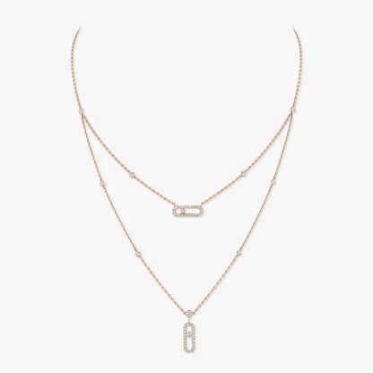 [Stars Jewelry]2 Rows Rose Gold Diamond Pave_ Necklace Move Uno