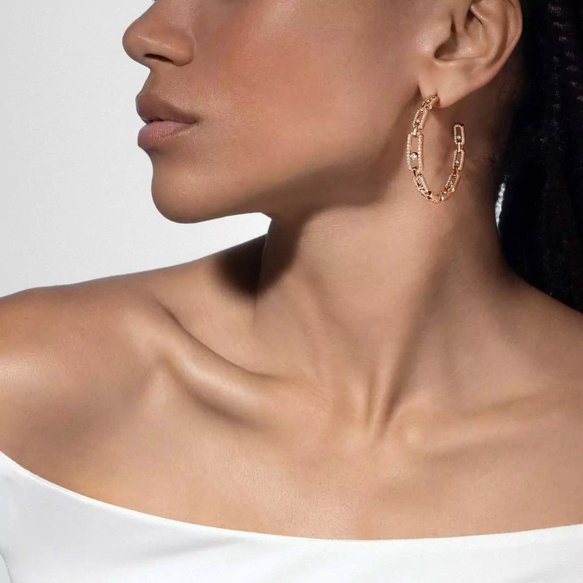 [[Stars Jewelry]Move Link Diamond Hoop Earrings
