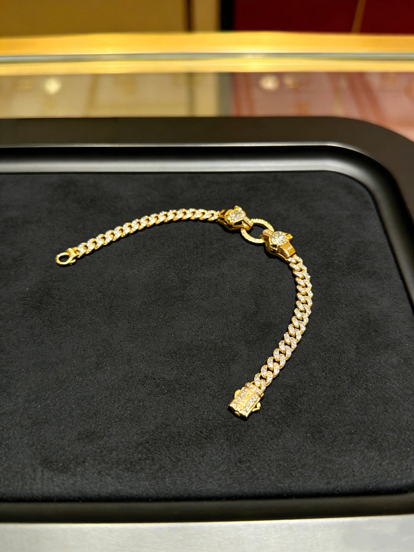 [Star Jewelry] Double Panther Head Diamond-set Cuban Link Bracelet