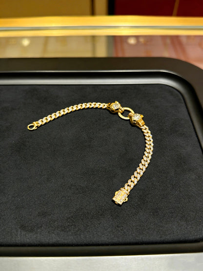 [Star Jewelry] Double Panther Head Diamond-set Cuban Link Bracelet