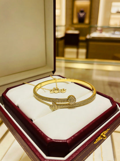 [Star Jewelry] Four-leaf Clover Full Diamond Nail Bangle (Light Luxury Custom Edition)