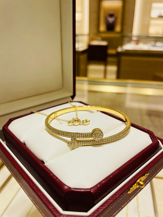 [Star Jewelry] Four-leaf Clover Full Diamond Nail Bangle (Light Luxury Custom Edition)