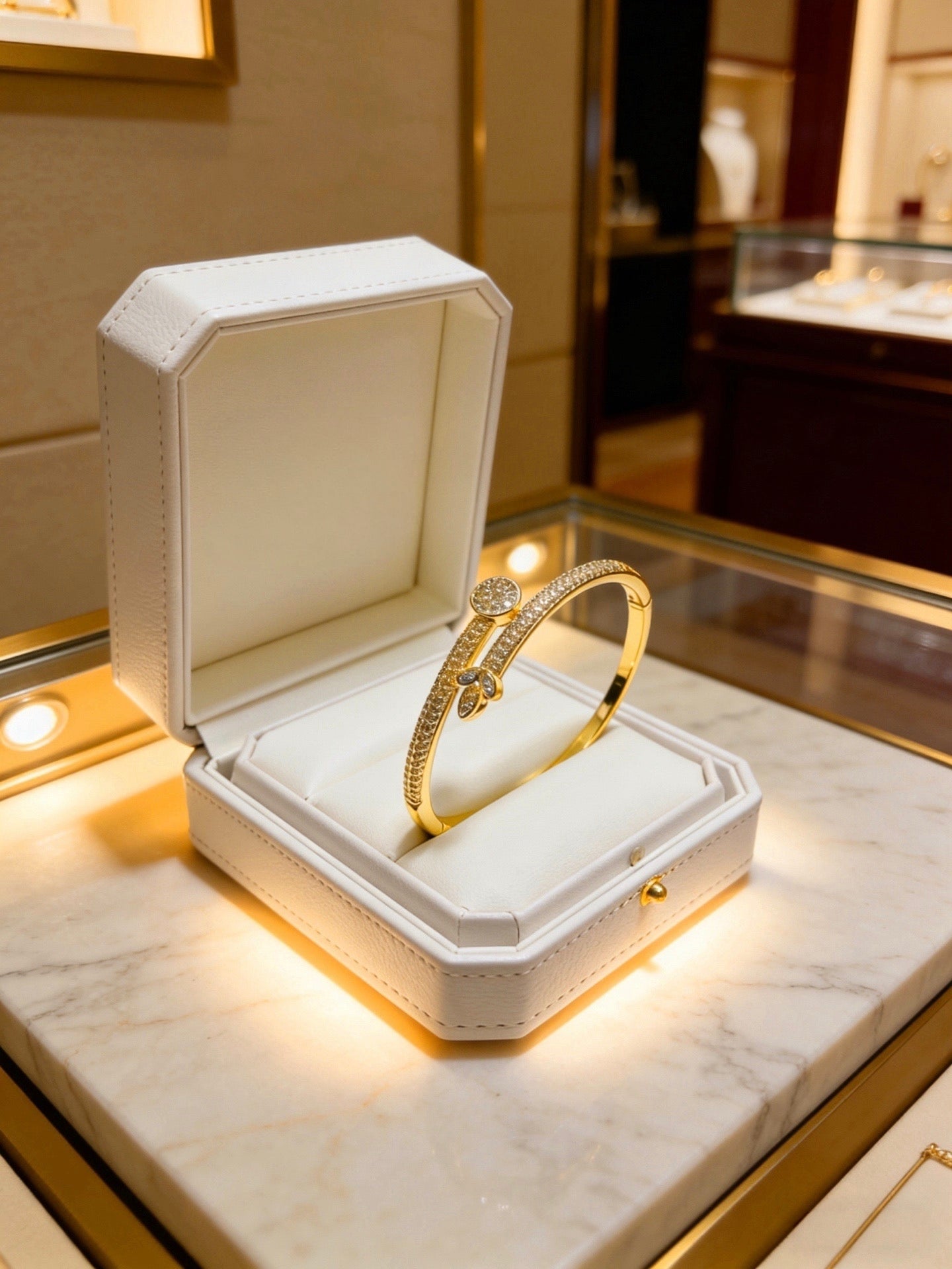 [Star Jewelry] Four-leaf Clover Full Diamond Nail Bangle (Light Luxury Custom Edition)