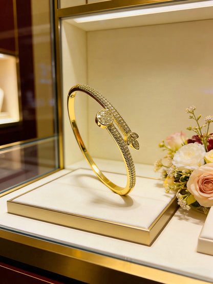 [Star Jewelry] Four-leaf Clover Full Diamond Nail Bangle (Light Luxury Custom Edition)