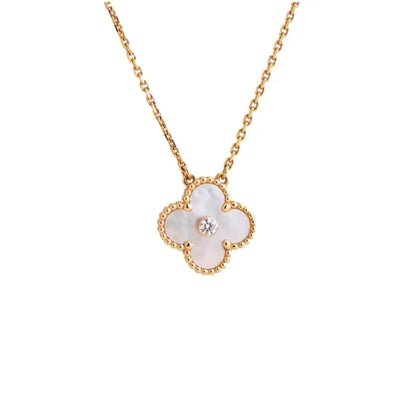 [Star Jewelry]CLOVER 15MM DIAMOND WHITE FRITILLARIA NECKLACE